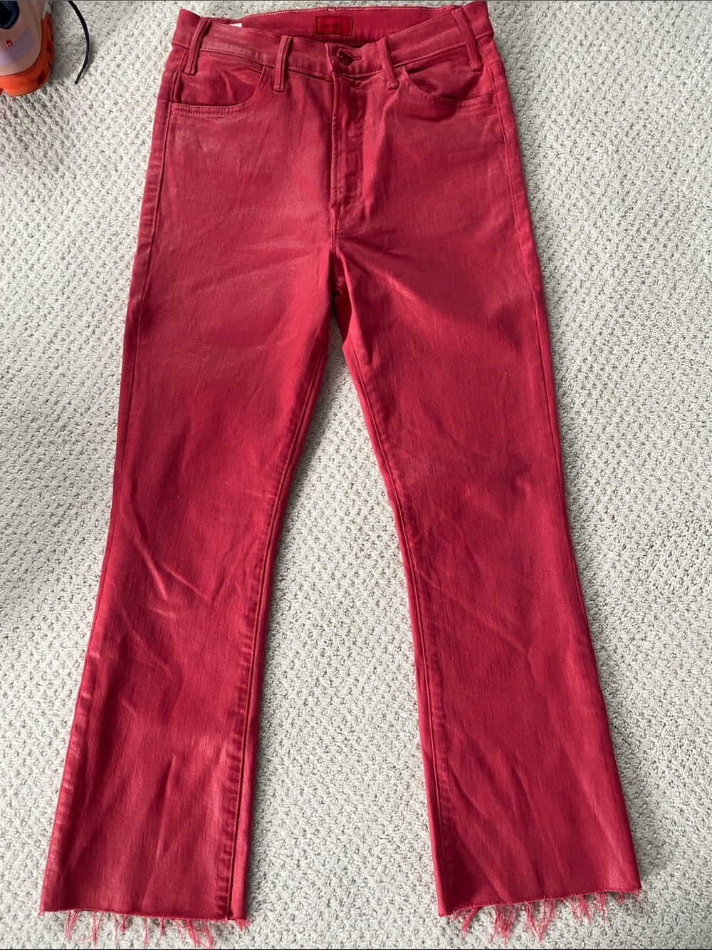 Mother Hustler Ankle Fray Women’s Red Coated High-Rise Jeans, 28